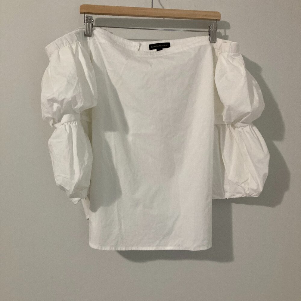 Banana Republic Off Shoulder Top Women XL White Puff Sleeve Romantic Core Resort